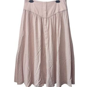 Elodie Button Front Midi Skirt Blush Pink Flowy Elastic Waist Linen Blend Large
